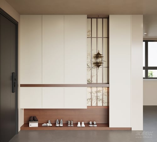 New Chinese Style Hallway Entry Shoe Cabinet 3D model