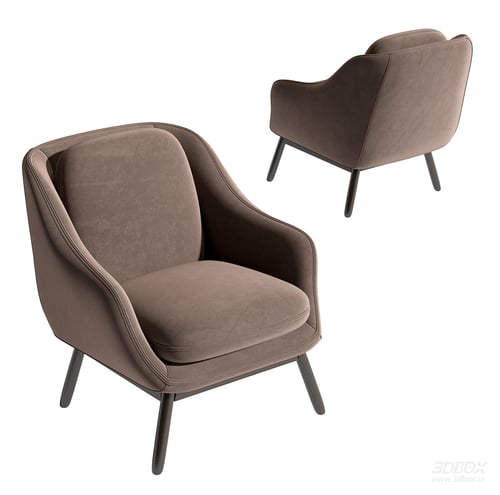 Modern Velvet Upholstered Single Armchair with Wooden Legs 3D model