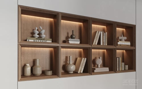 Wabi Sabi Wooden Display Shelf Decor Set 3D model