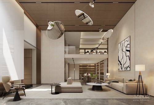 Modern Duplex Luxury Living Room with Home Gym and Wine Cabinet 3D model
