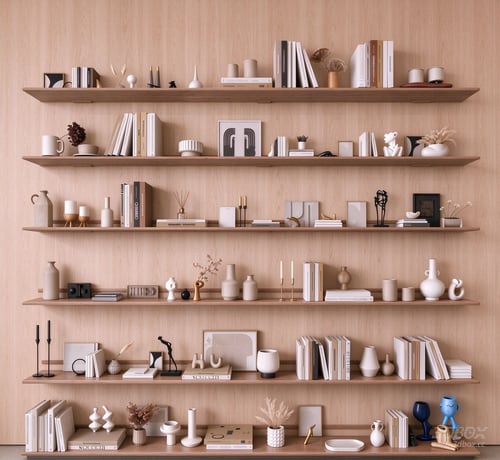 Modern Neutral Decorative Set with Books Vases and Framed Art 3D model