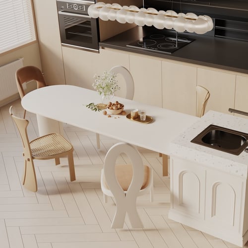 Modern Kitchen Dining Set with Oval Table and Wooden Chairs 3D model