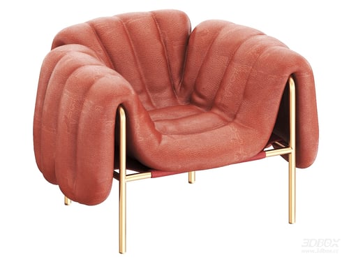 Modern Red Leather Armchair with Gold Metal Frame 3D model