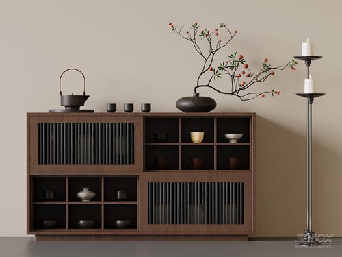 New Chinese Style Wooden Sideboard Tea Cabinet 3D model