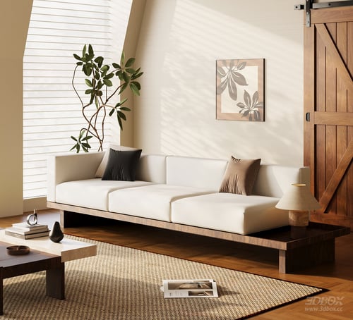 Mid-century Modern Fabric Upholstered Sofa Set 3D model