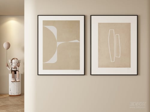 Cream Style Abstract Framed Wall Art Set 3D model