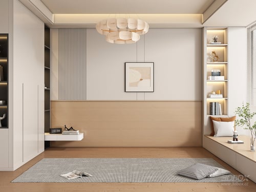 Modern Minimalist Bedroom Interior Scene 3D model