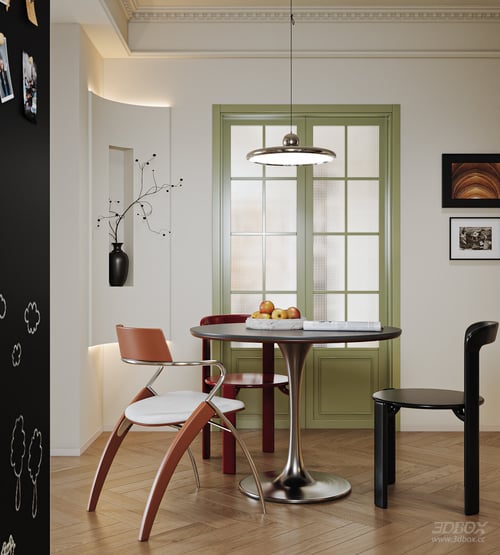 Modern Bauhaus Dining Room with Round Table and Chairs 3D model