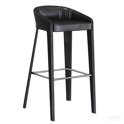 Modern Black Leather Bar Stool with Metal Footrest 3D model