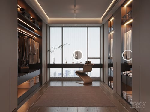 Modern Luxury Dressing Room with Wardrobe and Dressing Table 3D model
