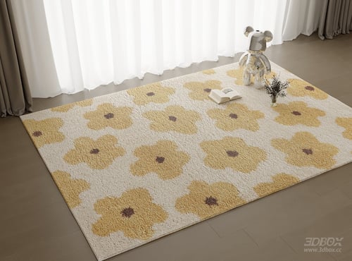 Modern Floral Pattern Plush Carpet 3D model