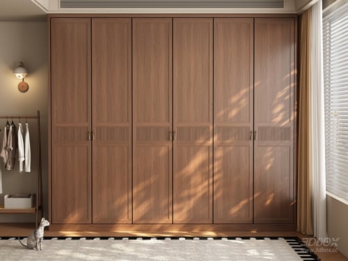 Mid-Century Modern Solid Wood Wardrobe 3D model