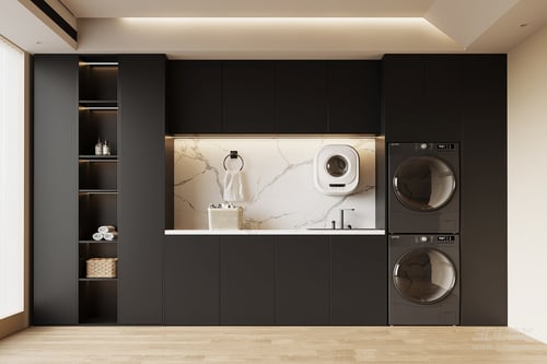 Modern Minimalist Laundry Cabinet Scene With Washing Machines 3D model