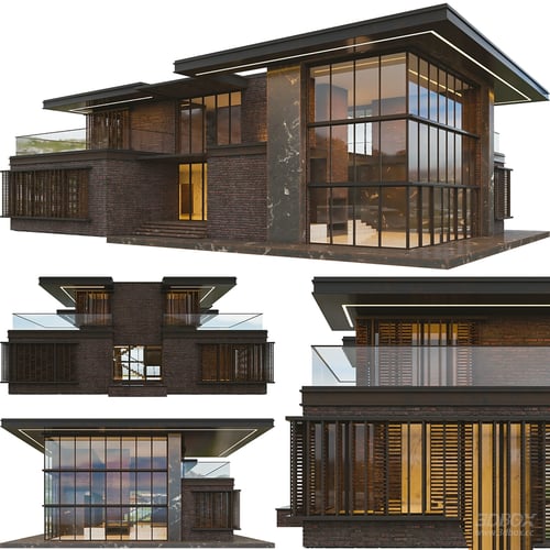 Modern Brick Villa Exterior Scene 3D model