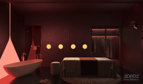 Modern Luxury Spa Room with Massage Bed and Freestanding Bathtub 3D model
