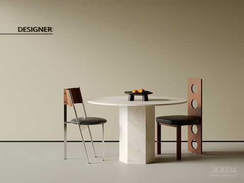 Modern Travertine Dining Table and Chairs Set 3D model