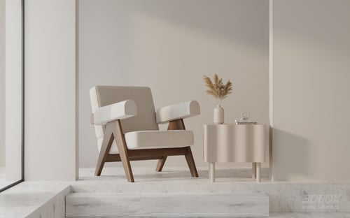 Modern Fabric Upholstered Wooden Frame Armchair 3D model
