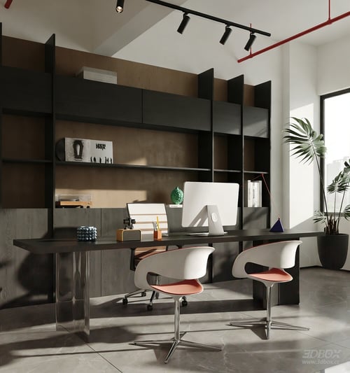Modern Minimalist Bauhaus Manager Office Scene 3D model