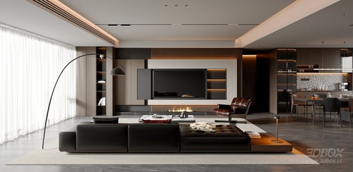 Modern Italian Style Living and Dining Room Interior 3D model