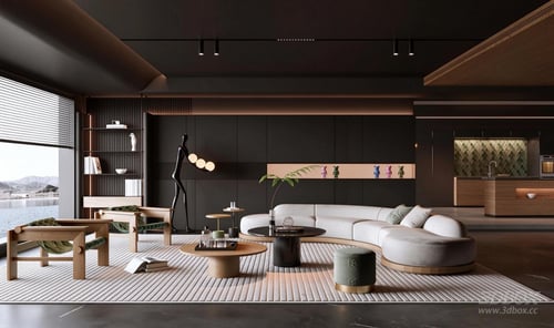 Modern Luxury Curved Sofa Living Room Interior 3D model