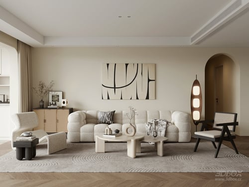 Wabi Sabi Style Modern Minimalist Living Room Interior 3D model