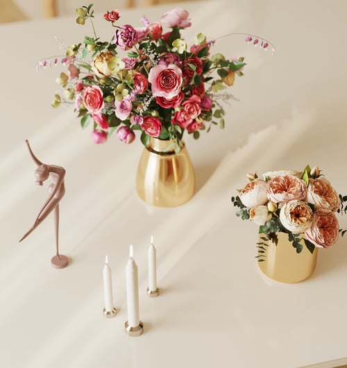 Modern Golden Vase Flower Bouquet Decor Set 3D model