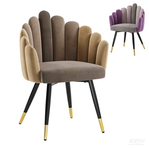 Modern Luxury Velvet Dining Chair with Gold Accent Legs 3D model