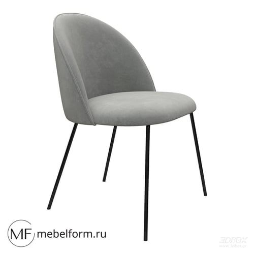 Modern Gray Velvet Upholstered Dining Chair with Metal Legs 3D model