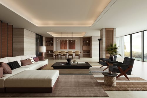 Mid Century Modern Living and Dining Room Interior 3D model