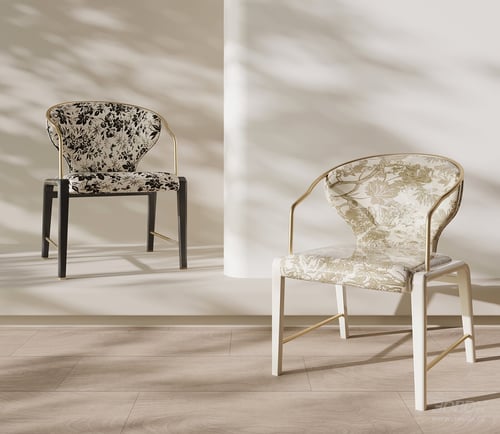 Modern Luxury Floral Fabric Dining Chair with Brass Frame 3D model