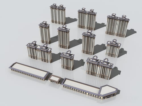 Neoclassical High-rise Residential Building Complex 3D model