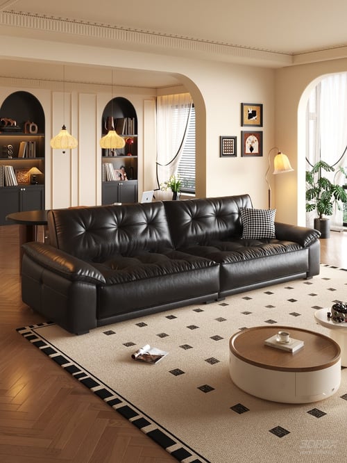 Mid Century Modern Black Leather Sofa Living Room 3D model