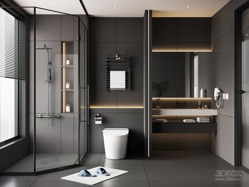 Modern Italian Style Luxury Minimalist Bathroom Scene 3D model