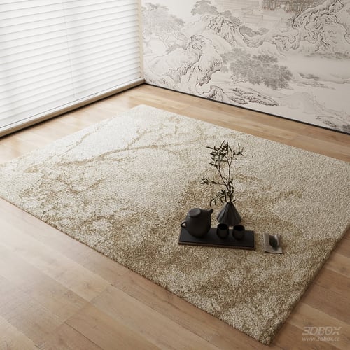 New Chinese Style Beige Plush Area Rug 3D model