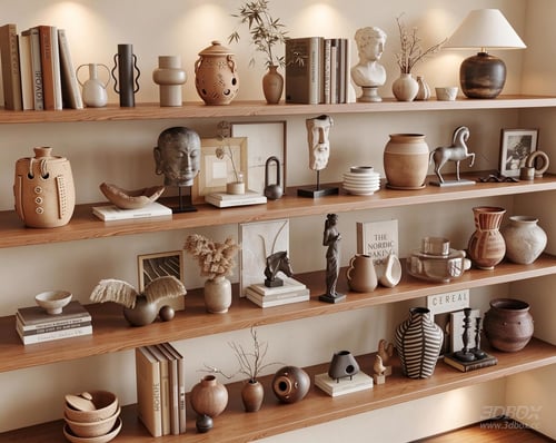 Wabi Sabi Decorative Set with Vases Sculptures and Books 3D model