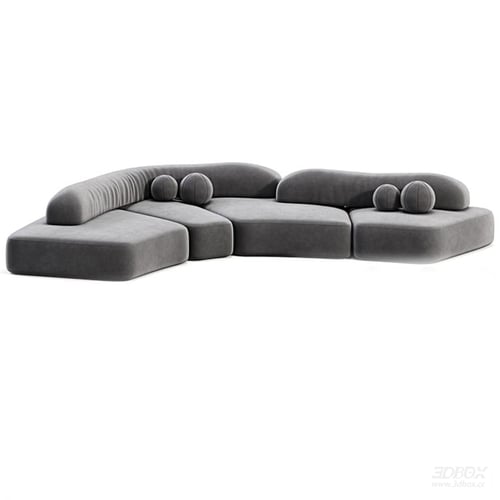 Grey Modular Curved Velvet Sofa Set 3D model