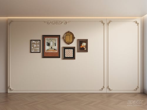 Classic Decorative Plaster Wall with Framed Art Set 3D model