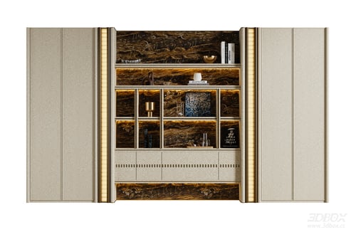Italian Luxury Style Display Bookshelf Cabinet 3D model