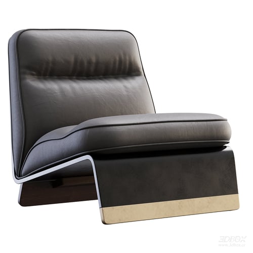 Modern Dark Leather Armchair with Brass and Wood Base 3D model