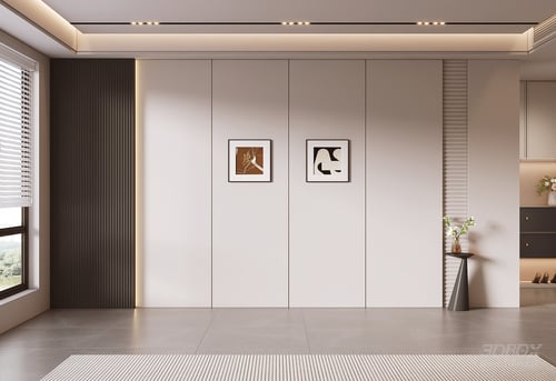 Modern Minimalist TV Wall with Fluted Panel and Decor 3D model