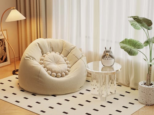 Cream Style Fabric Bean Bag Sofa with Acrylic Side Table 3D model