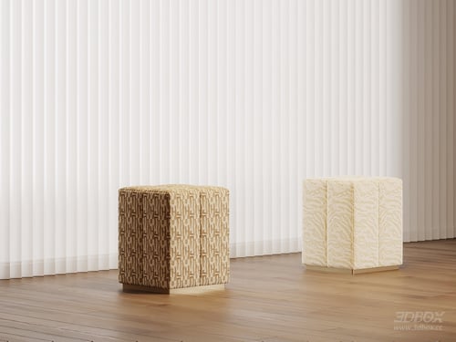 Modern Luxury Patterned Fabric Square Ottoman Stool 3D model