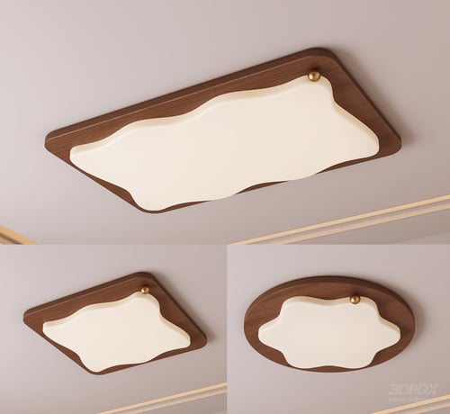 Mid Century Modern Wooden Ceiling Lamp Set 3D model