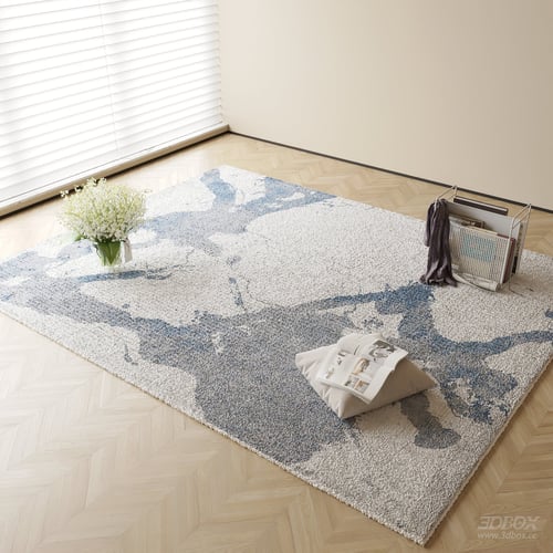 Modern Abstract Blue Grey Area Rug 3D model