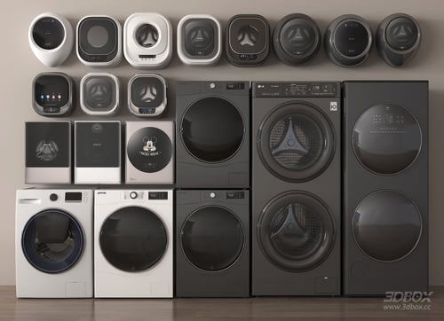 Modern Washing Machine Set, Drum Washer, Washer Dryer Combo 3D model