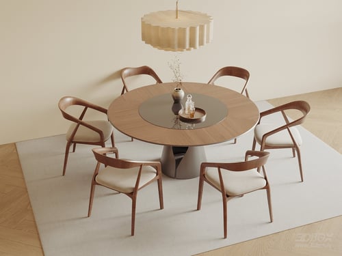 New Chinese Style Round Dining Table and Chairs Set 3D model
