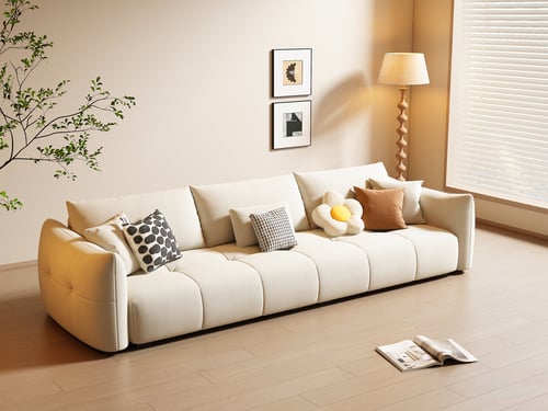 Modern Cream Style Fabric Sofa Set with Throw Pillows 3D model