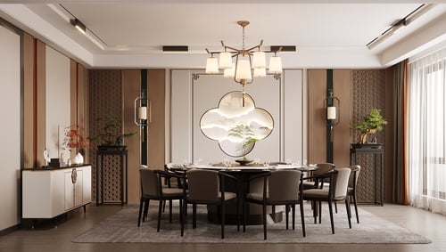New Chinese Style Hotel Private Dining Room Scene 3D model