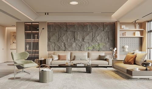 Wabi Sabi Mid Century Modern Living Room Interior Scene 3D model