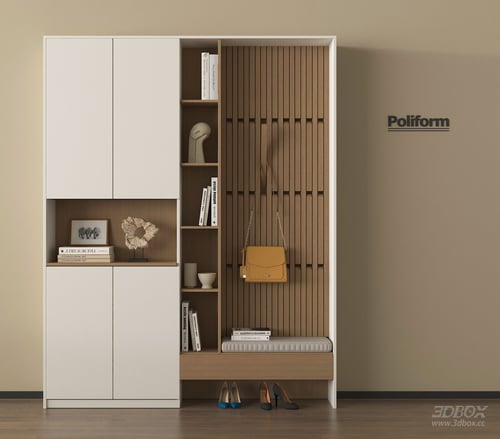 Modern Hallway Shoe Cabinet with Changing Bench and Decor Shelf 3D model